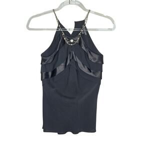 Kenneth Cole Black Chain Halter Top Womens SZ 2 Gothic Lolita Vampire Witch Y2K